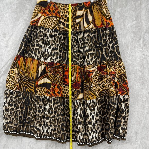 Vintage Leopard Animal Print Batik A Line Maxi Skirt Brown Orange - Picture 10 of 10